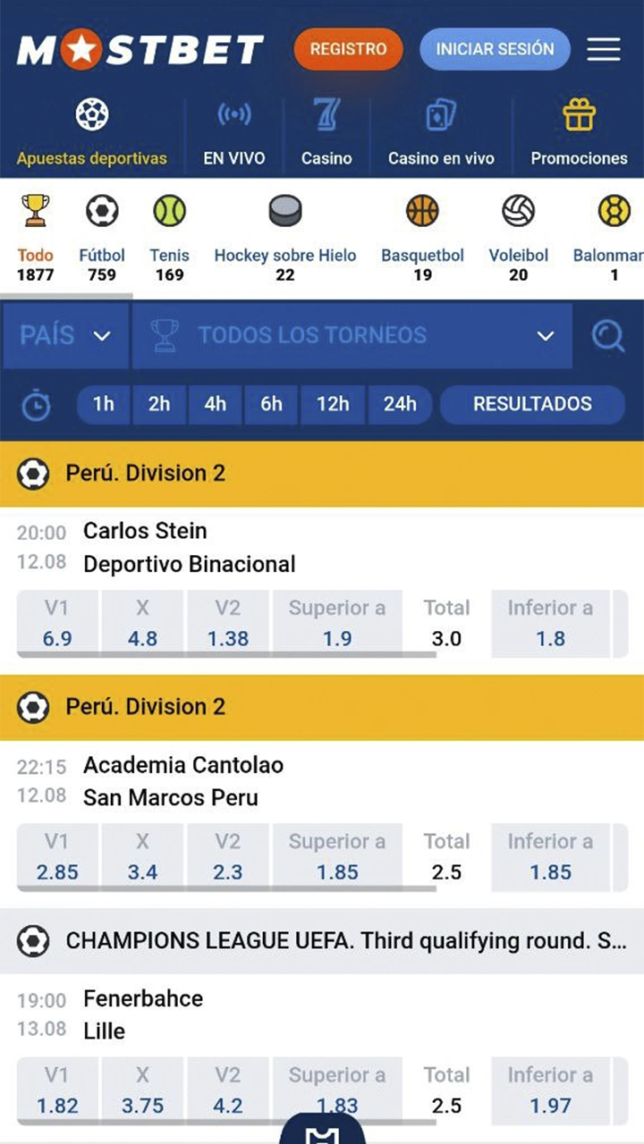 Cómo apostar en deportes en la app de Mostbet.