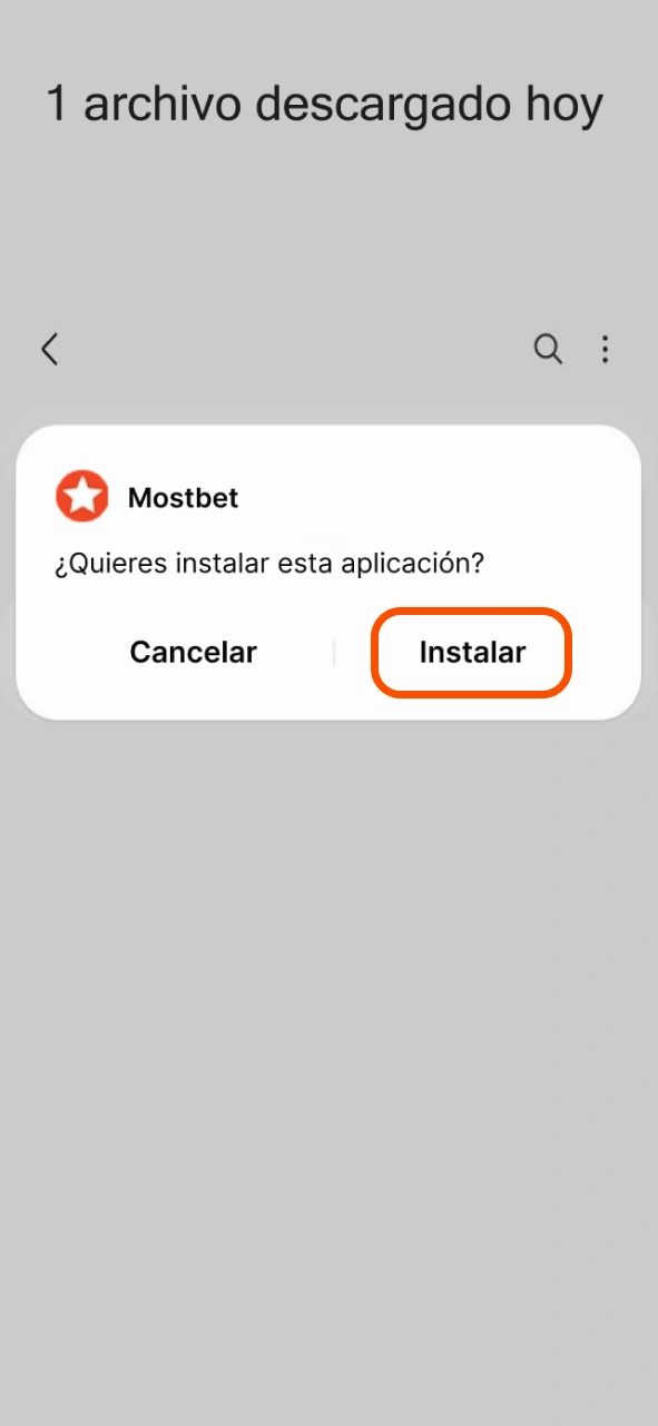 Confirma la instalación del archivo para empezar a utilizar la app de Mostbet.