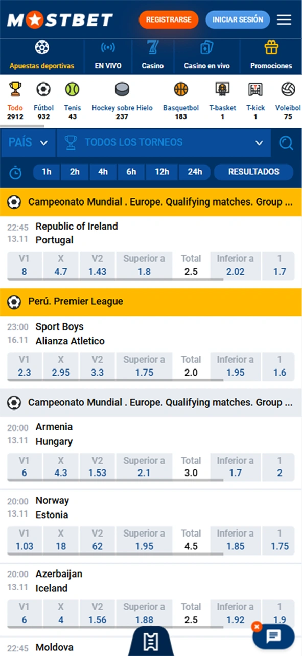 Cómo apostar en deportes en la app de Mostbet.
