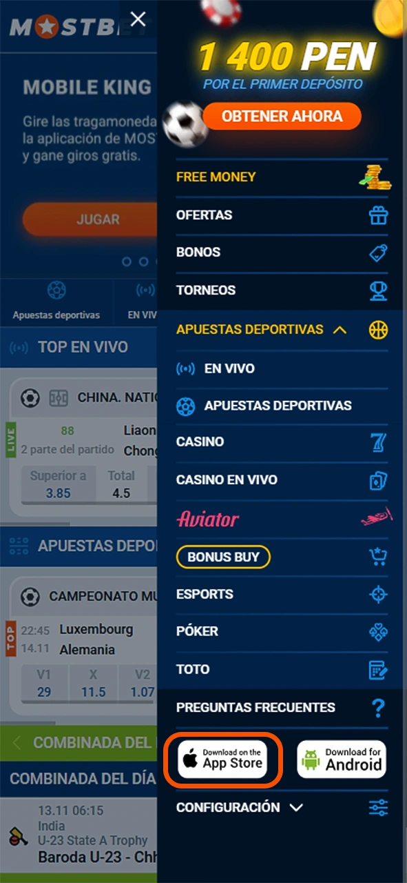 Pulsa en el icono de iOS para empezar a descargar la aplicación de Mostbet.
