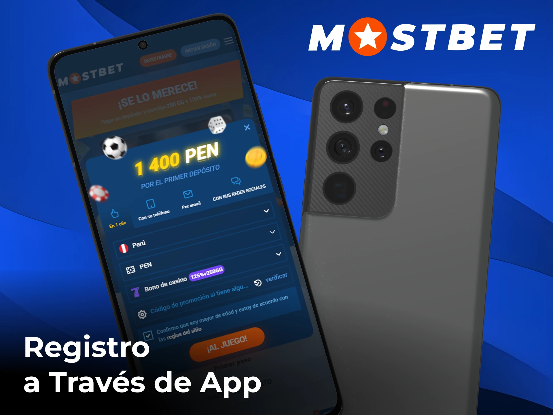 Registro rápido a través de la app del casino Mostbet.