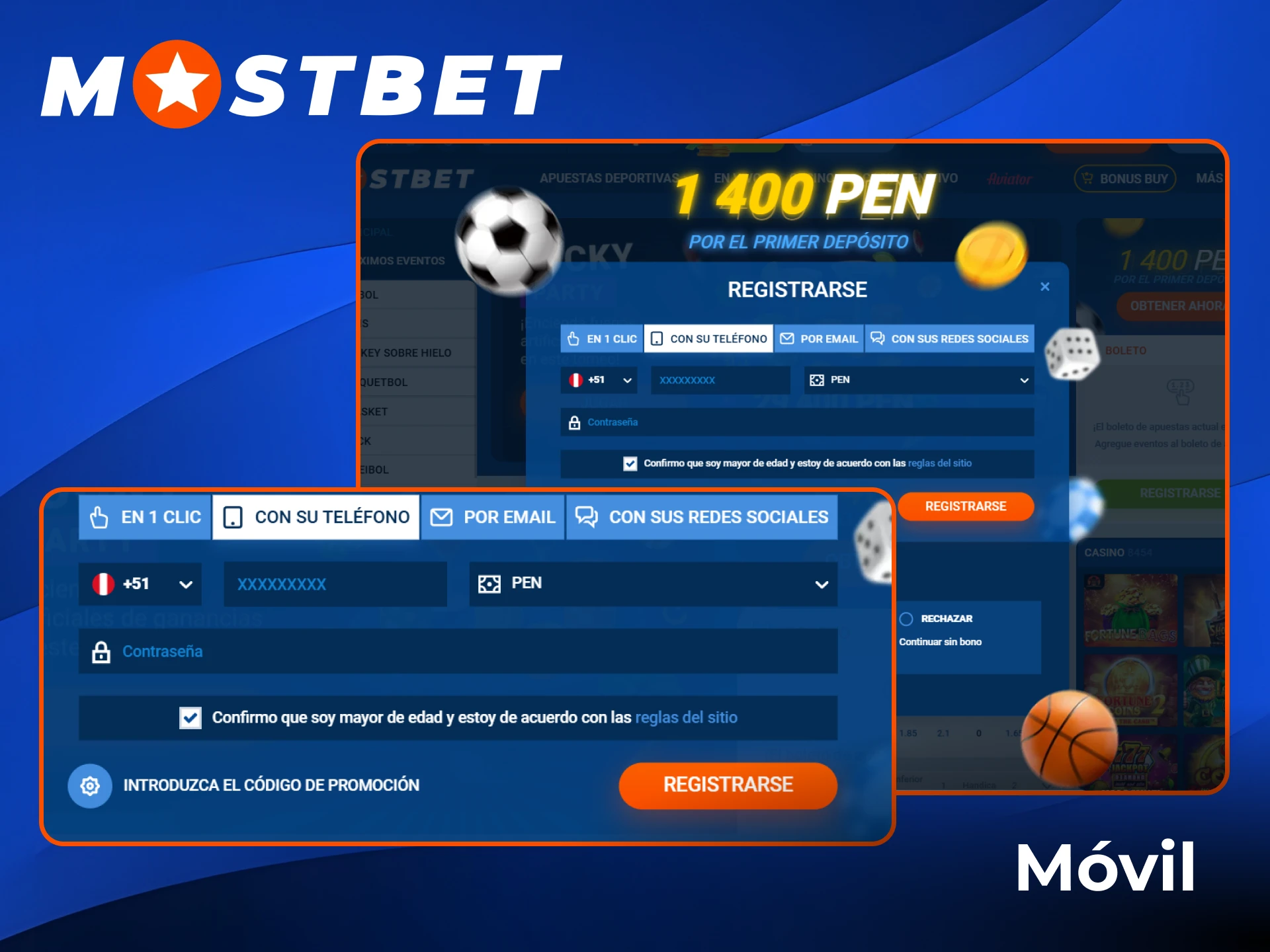 Regístrate en Mostbet con tu número de teléfono.