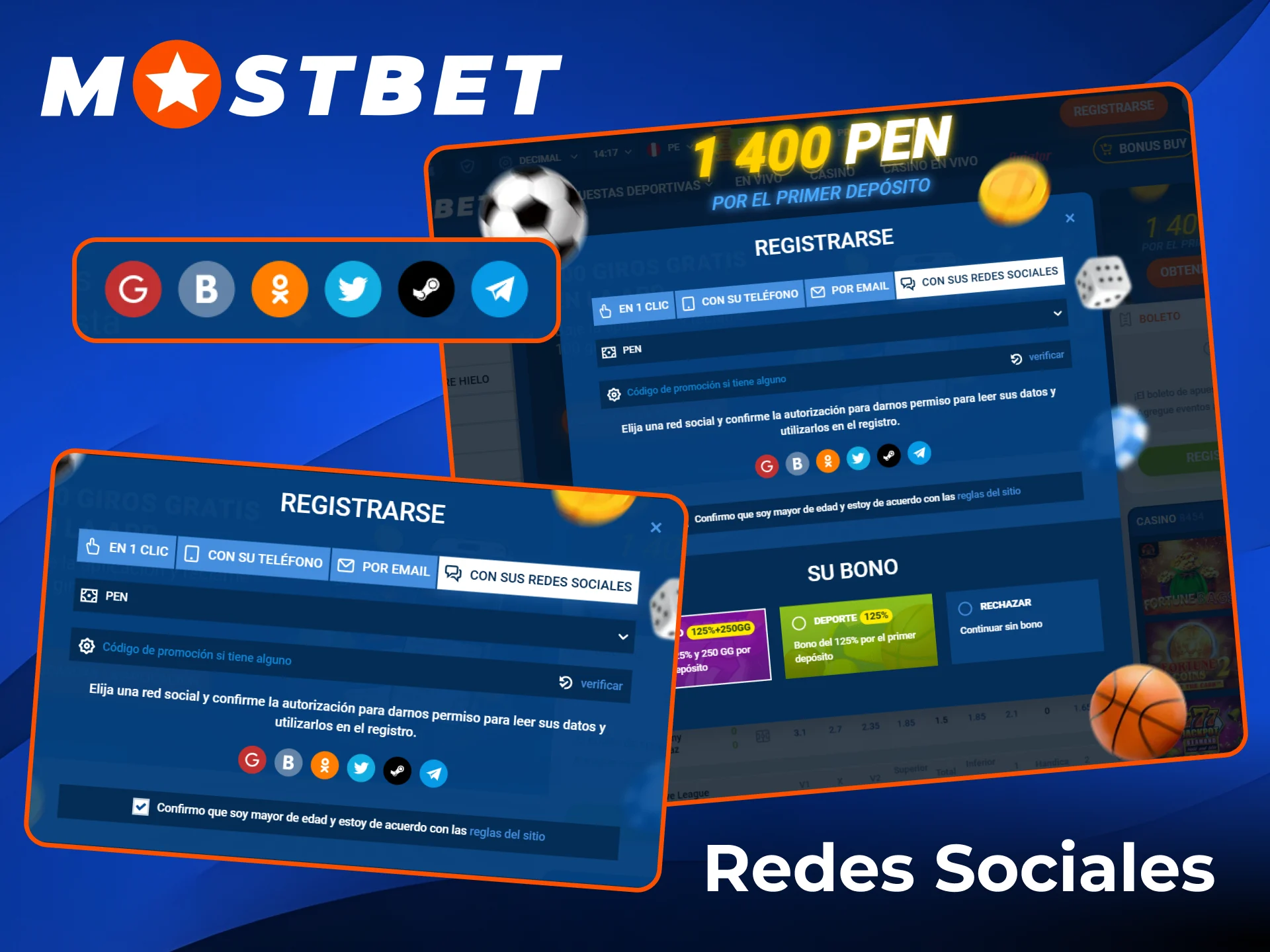 Prueba el fácil registro con las redes sociales en Mostbet.