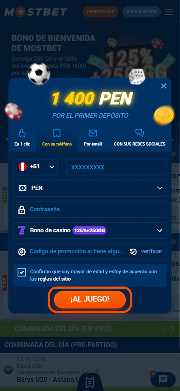 Finaliza el proceso de registro y crea una cuenta en Mostbet.