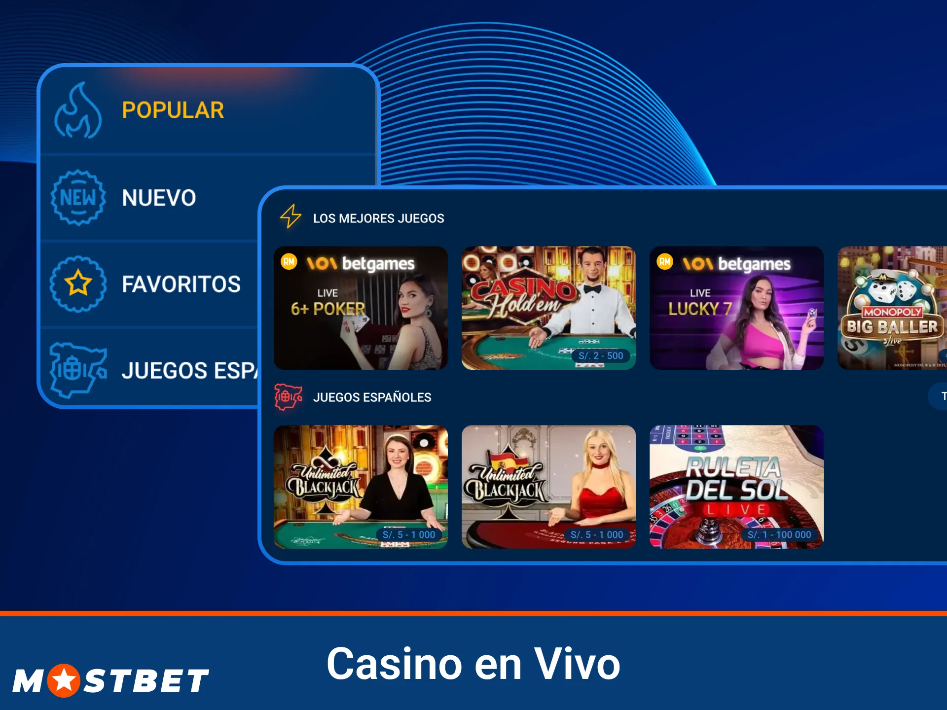 Prueba tu suerte en el casino en vivo de Mostbet.