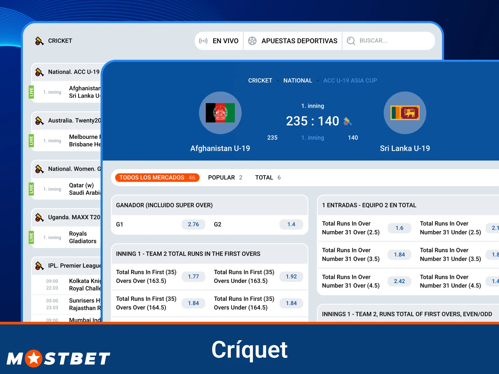 Obtenga sus ganancias hoy de su apuesta de cricket de Mostbet.