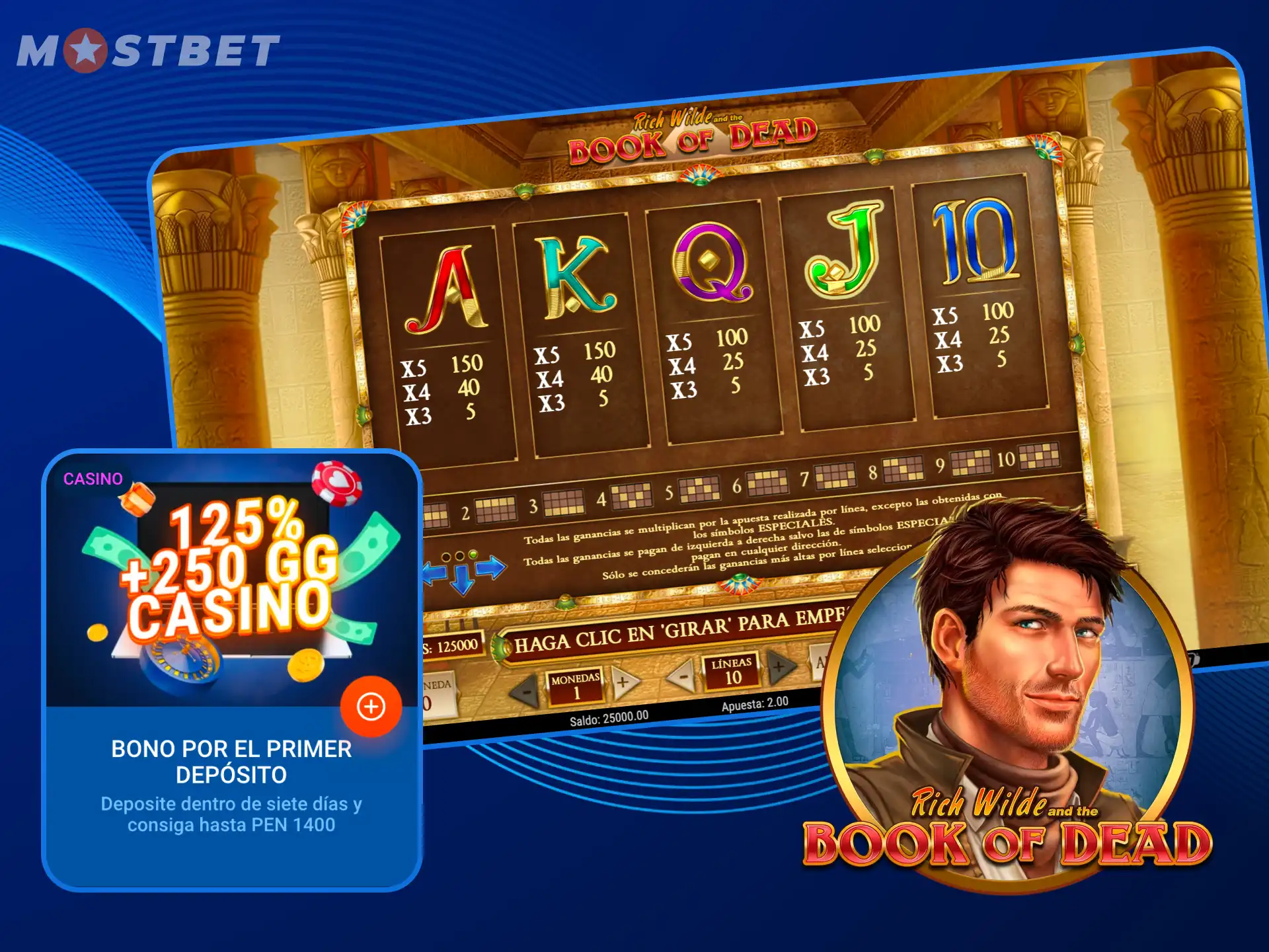 El casino en línea Mostbet ofrece un bono especial para el juego Book of Dead.