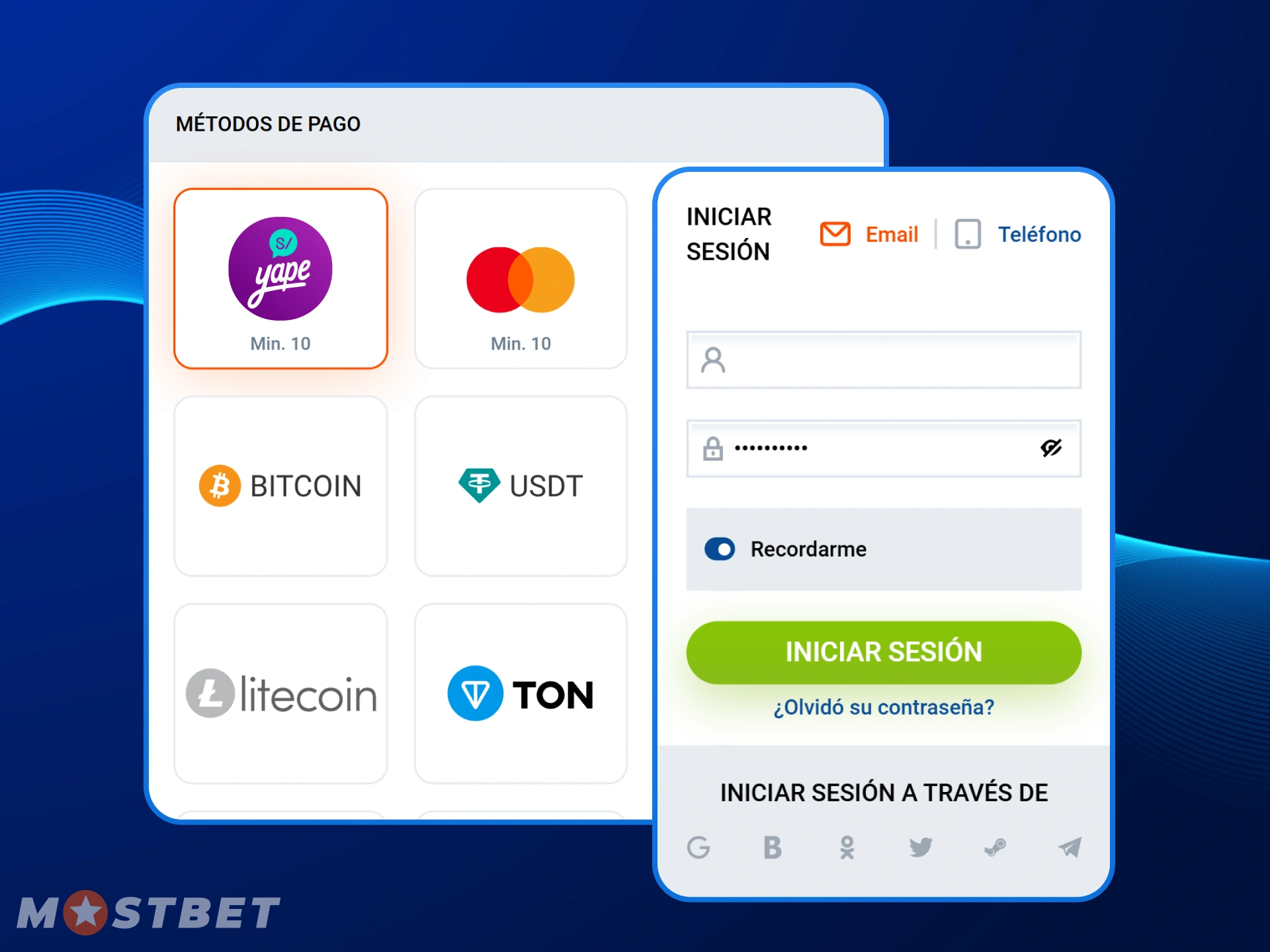 Puede recargar su cuenta a través de Yape después de iniciar sesión en su cuenta Mostbet.